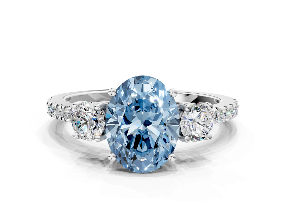 White gold Three-Stone Fancy Blue Oval Cut Cut Diamond Pavé Band with Prong Setting_33