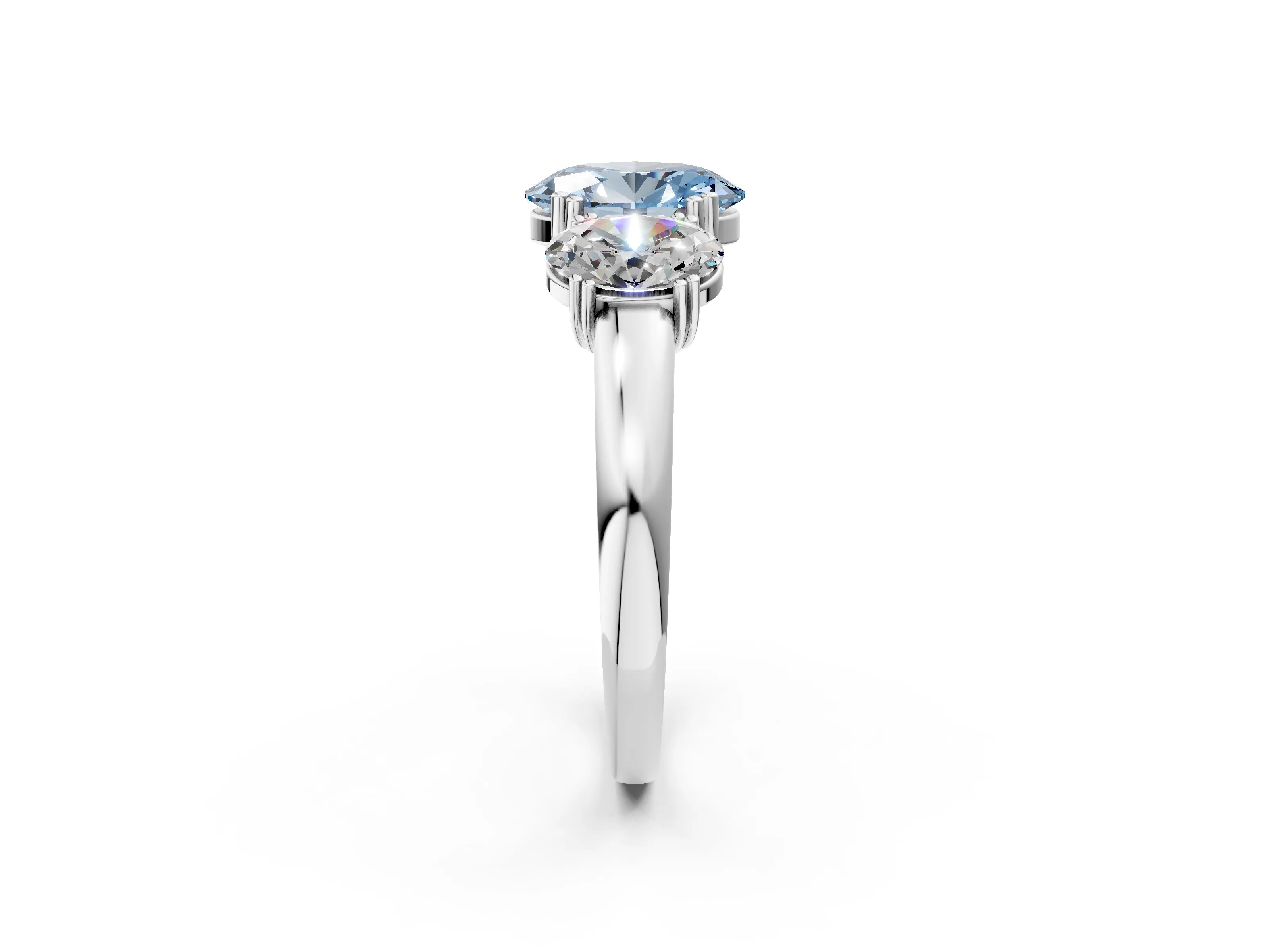 White gold Three-Stone Fancy Blue Oval Cut Cut Diamond Ring with Channel Set Band and Four-Prong Setting_2