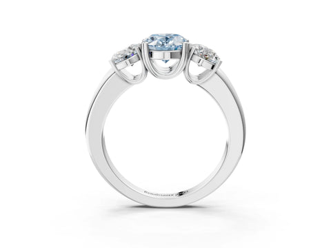 White gold Three-Stone Fancy Blue Oval Cut Cut Diamond Ring with Channel Set Band and Four-Prong Setting_3