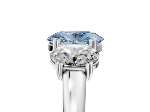 White gold Three-Stone Fancy Blue Oval Cut Cut Diamond Ring with Channel Set Band and Four-Prong Setting_5