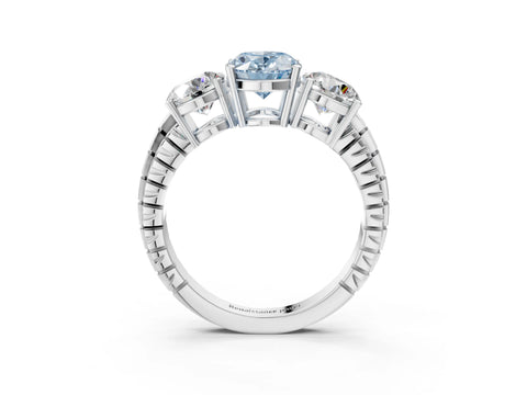 White gold Three-Stone Fancy Blue Oval Cut Cut Diamond Ring with Channel-Set Band and Prong Setting_3