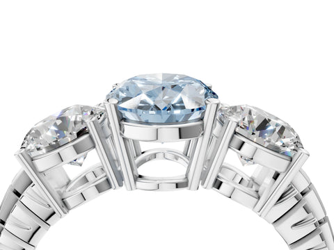 White gold Three-Stone Fancy Blue Oval Cut Cut Diamond Ring with Channel-Set Band and Prong Setting_4