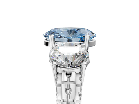 White gold Three-Stone Fancy Blue Oval Cut Cut Diamond Ring with Channel-Set Band and Prong Setting_5