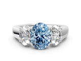 White gold Three-Stone Fancy Blue Oval Cut Cut Diamond Ring with Prong Setting and Classic Band