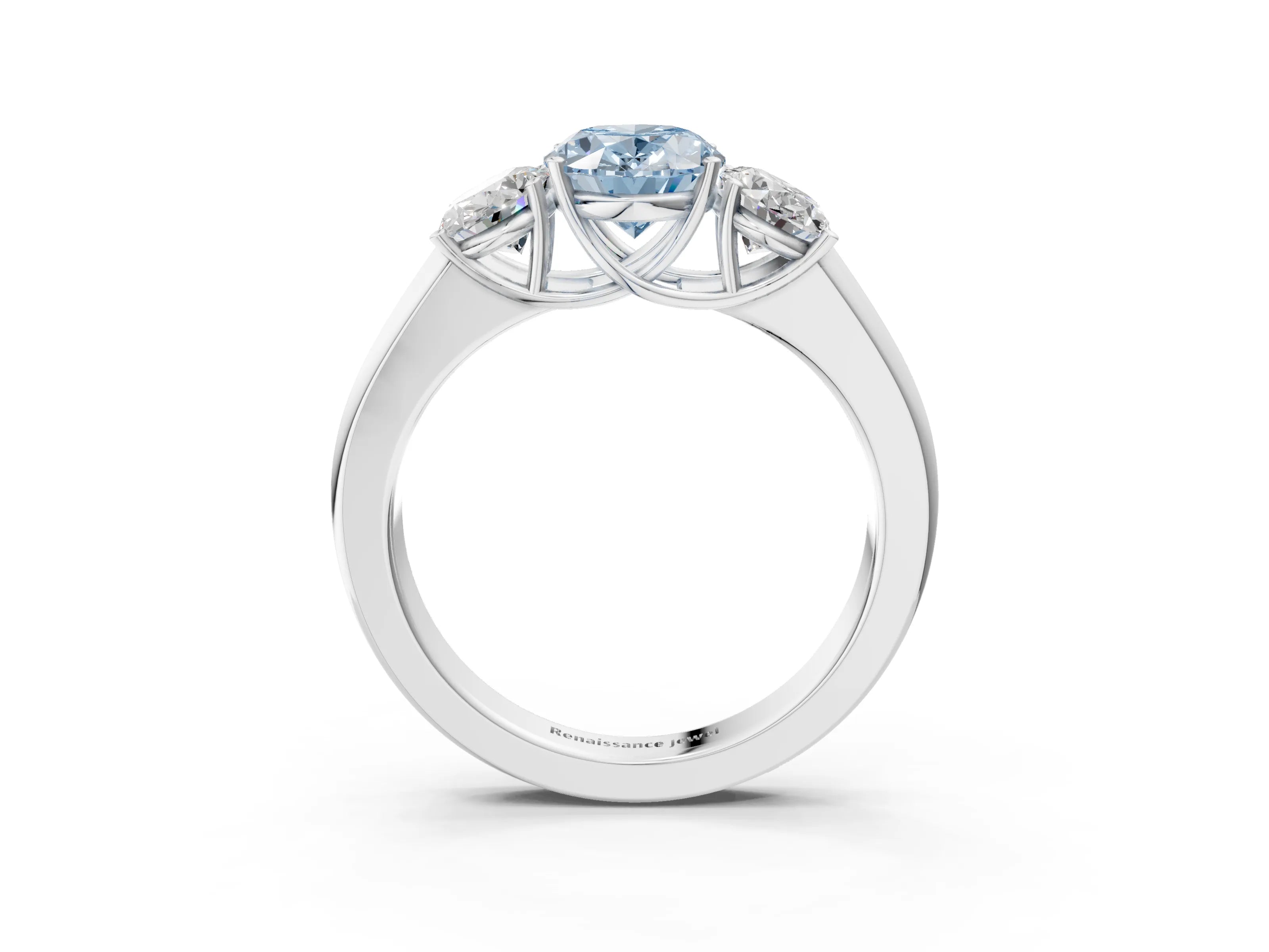 White gold Three-Stone Fancy Blue Oval Cut Cut Diamond Ring with Prong Setting and Classic Band_3