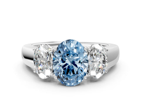 White gold Three-Stone Fancy Blue Oval Cut Cut Diamond Ring with Prong Setting and Classic Band