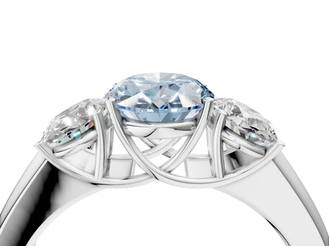 White gold Three-Stone Fancy Blue Oval Cut Cut Diamond Ring with Prong Setting and Classic Band_4