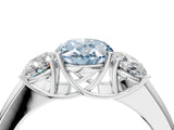 White gold Three-Stone Fancy Blue Oval Cut Cut Diamond Ring with Prong Setting and Classic Band_4