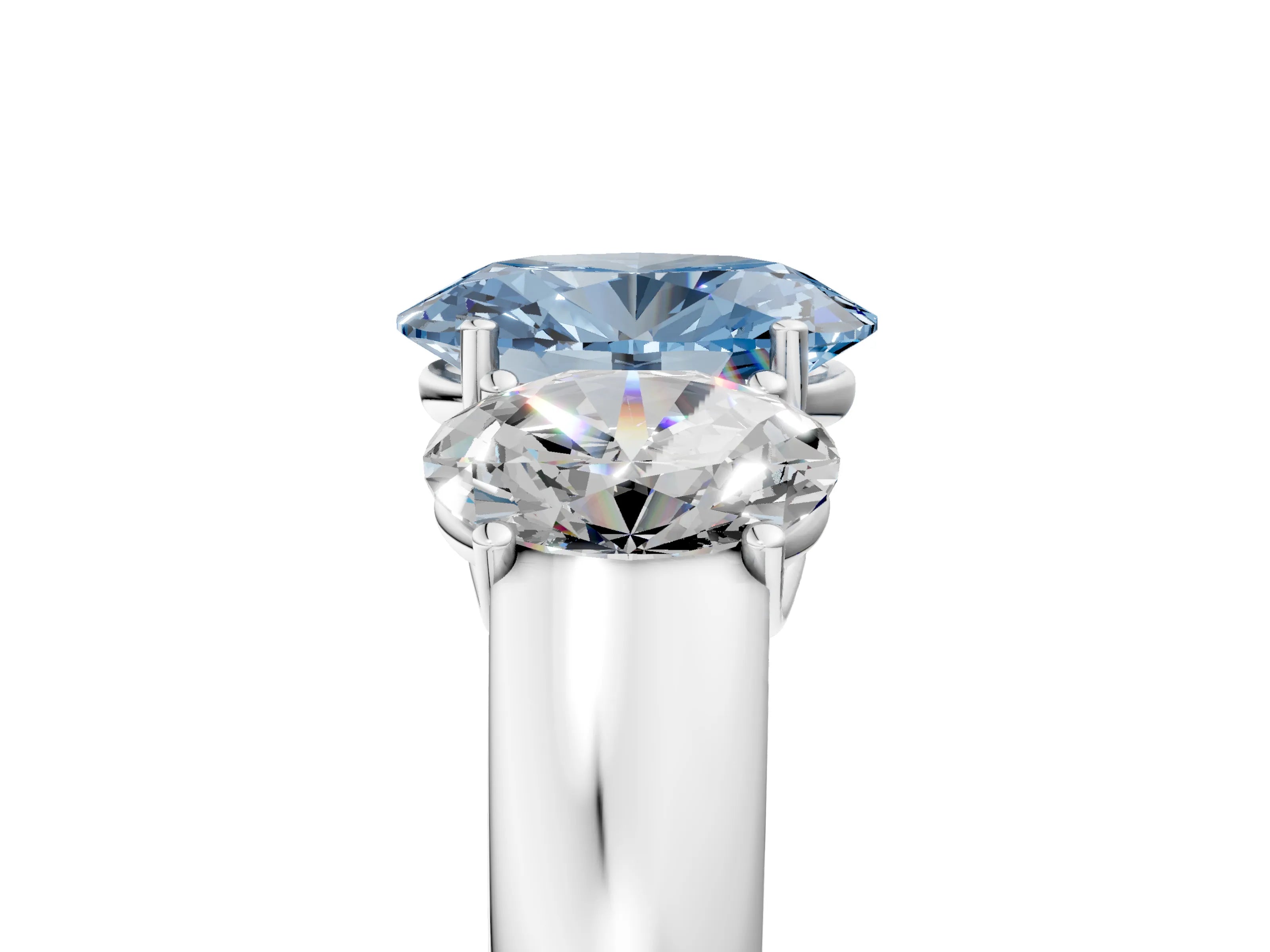 White gold Three-Stone Fancy Blue Oval Cut Cut Diamond Ring with Prong Setting and Classic Band_5