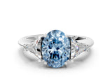 White gold Three-Stone Fancy Blue Oval Cut Cut Diamond Ring with Trillion Side Stones and Four-Prong Setting_11