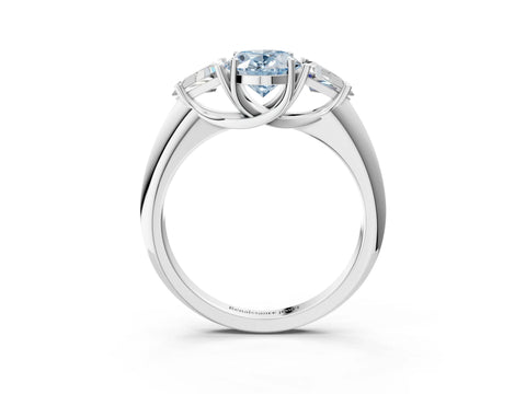 White gold Three-Stone Fancy Blue Oval Cut Cut Diamond Ring with Trillion Side Stones and Four-Prong Setting_14