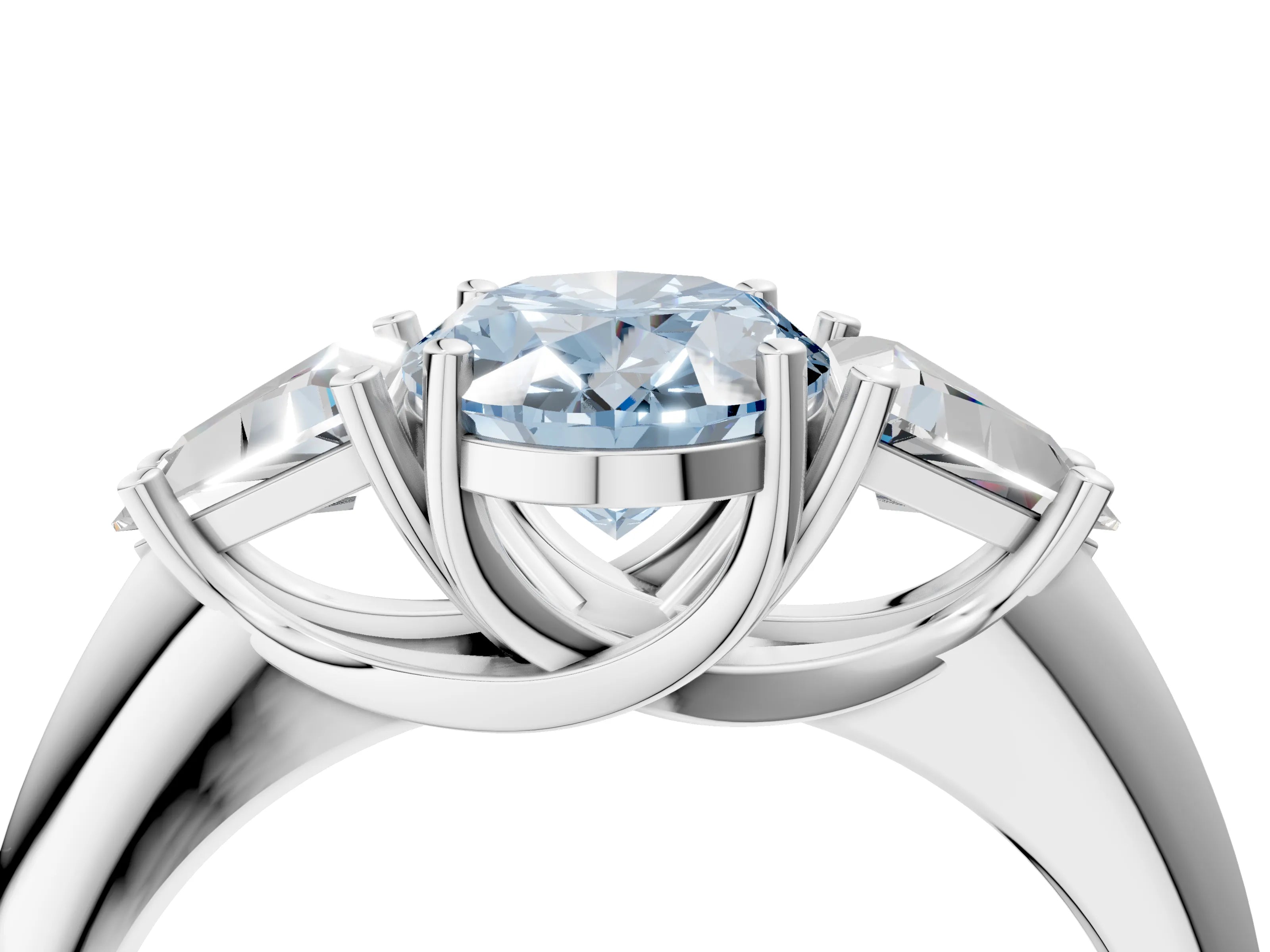 White gold Three-Stone Fancy Blue Oval Cut Cut Diamond Ring with Trillion Side Stones and Four-Prong Setting_15