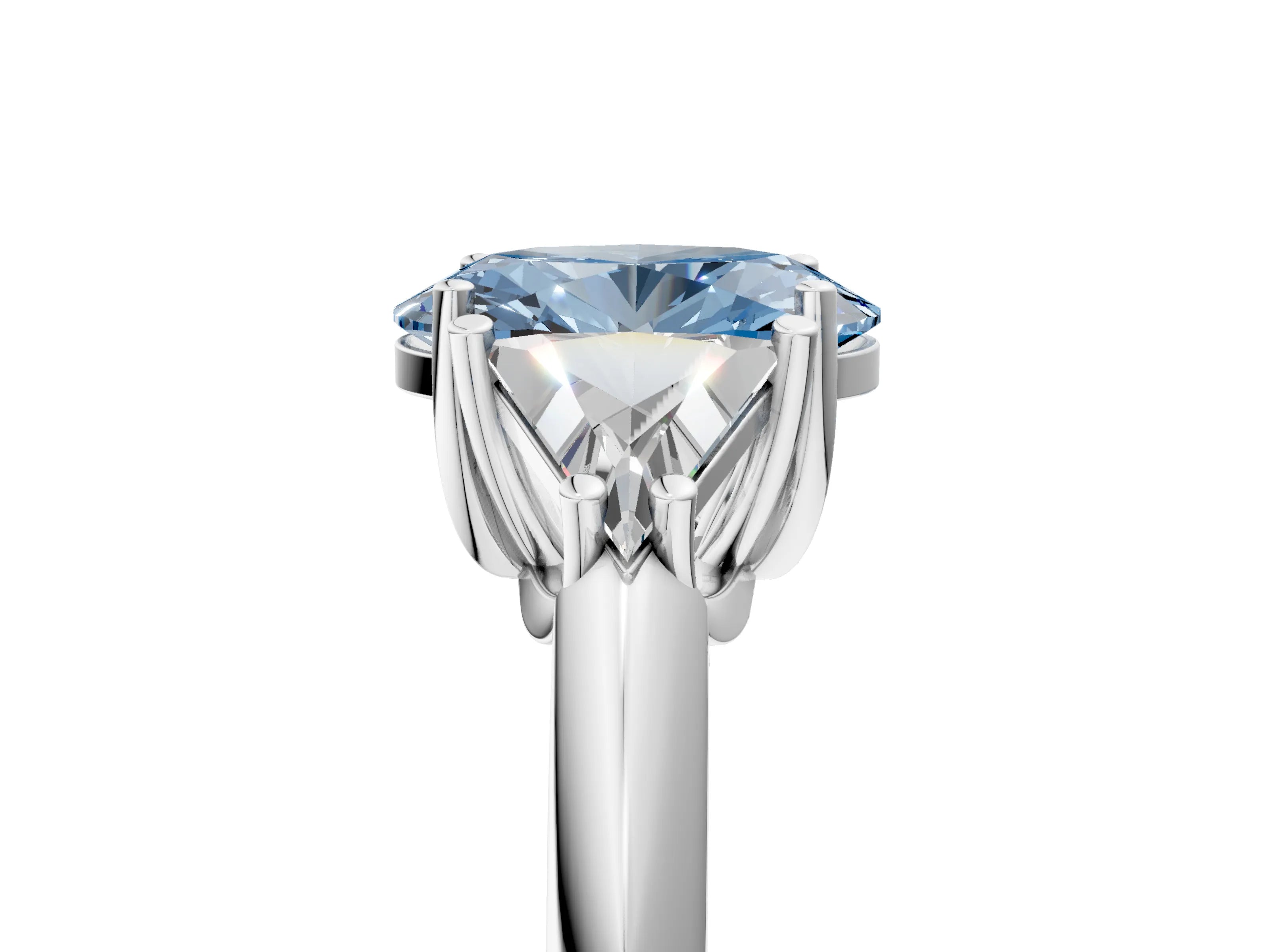 White gold Three-Stone Fancy Blue Oval Cut Cut Diamond Ring with Trillion Side Stones and Four-Prong Setting_16