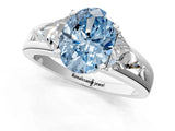 White gold Three-Stone Fancy Blue Oval Cut Cut Diamond Ring with Trillion Side Stones on a Split Shank Band_1