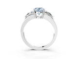White gold Three-Stone Fancy Blue Oval Cut Cut Diamond Ring with Trillion Side Stones on a Split Shank Band_3