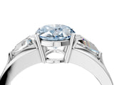 White gold Three-Stone Fancy Blue Oval Cut Cut Diamond Ring with Trillion Side Stones on a Split Shank Band_4