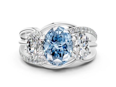 White gold Three-Stone Fancy Blue Oval Cut Cut Diamond Split Shank Prong Set Ring_12