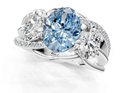 White gold Three-Stone Fancy Blue Oval Cut Cut Diamond Split Shank Prong Set Ring_13