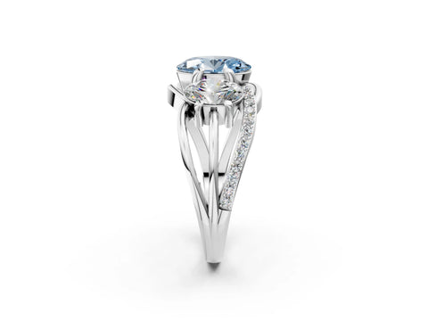 White gold Three-Stone Fancy Blue Oval Cut Cut Diamond Split Shank Prong Set Ring_14