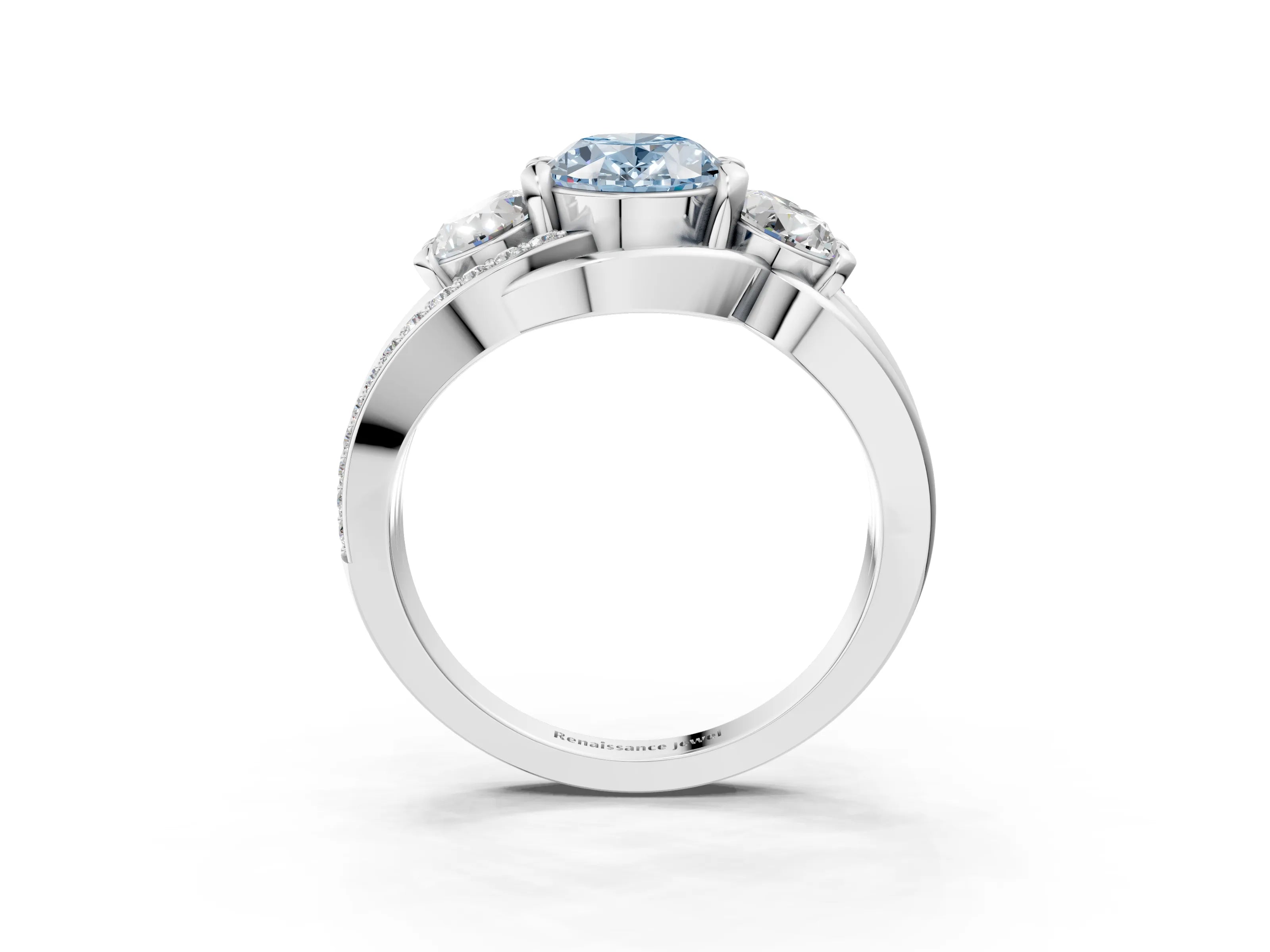 White gold Three-Stone Fancy Blue Oval Cut Cut Diamond Split Shank Prong Set Ring_15