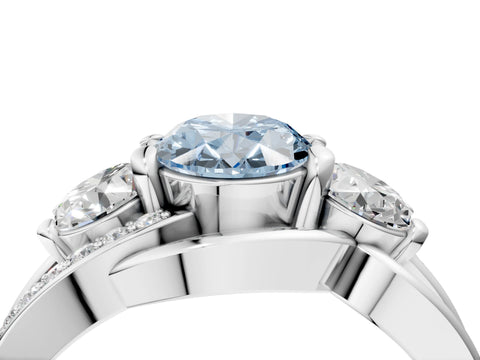 White gold Three-Stone Fancy Blue Oval Cut Cut Diamond Split Shank Prong Set Ring_4
