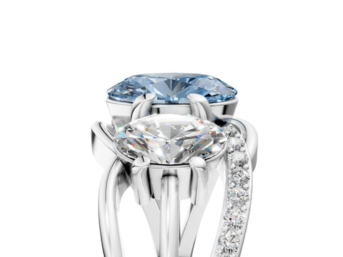 White gold Three-Stone Fancy Blue Oval Cut Cut Diamond Split Shank Prong Set Ring_5