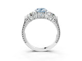 White gold Three-Stone Fancy Blue Oval Cut Cut Milgrain Band Prong Setting Ring_3