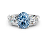 White gold Three-Stone Fancy Blue Oval Cut Cut Milgrain Band Prong Setting Ring