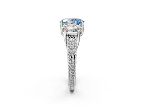 White gold Three-Stone Fancy Blue Oval Cut Cut Milgrain Pavé Engagement Ring_14
