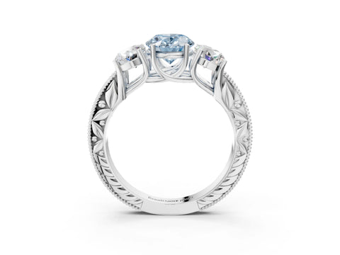 White gold Three-Stone Fancy Blue Oval Cut Cut Milgrain Pavé Engagement Ring_15