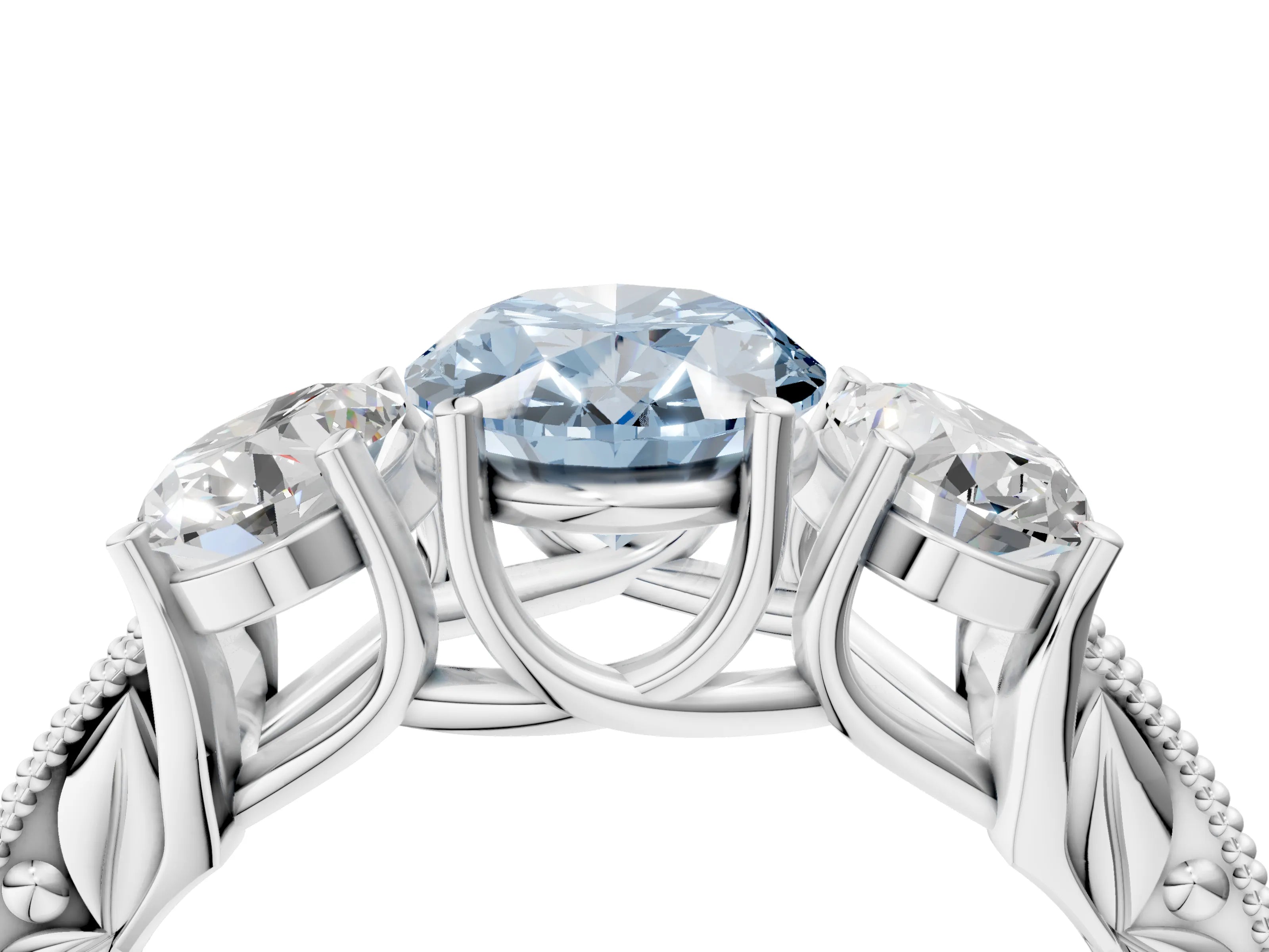 White gold Three-Stone Fancy Blue Oval Cut Cut Milgrain Pavé Engagement Ring_16