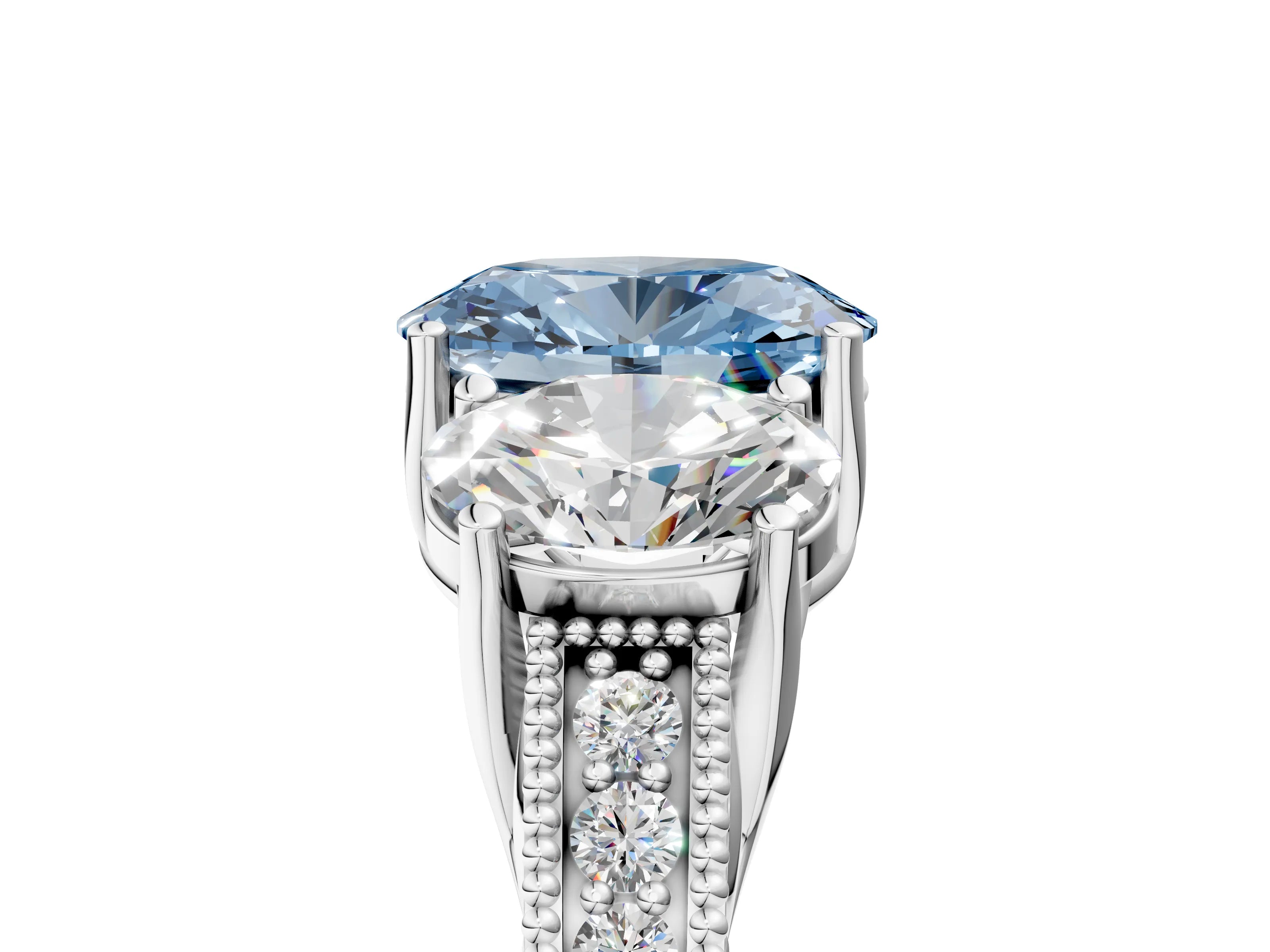 White gold Three-Stone Fancy Blue Oval Cut Cut Milgrain Pavé Engagement Ring_17