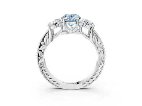 White gold Three-Stone Fancy Blue Oval Cut Cut Milgrain Pavé Engagement Ring_3