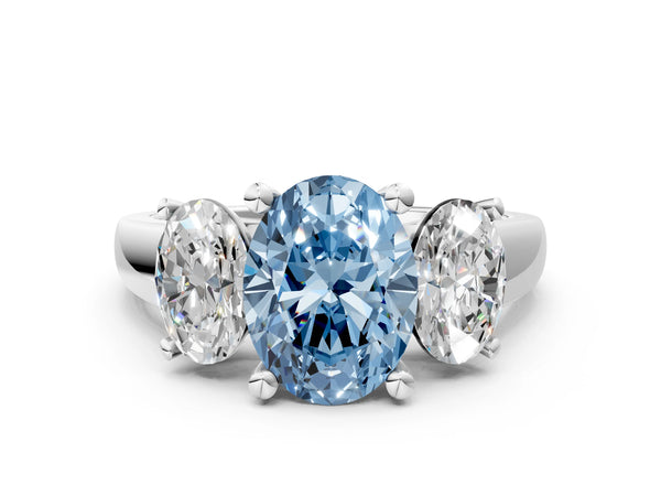 White gold Three-Stone Fancy Blue Oval Cut Cut Solitaire Ring with Classic Prong Setting