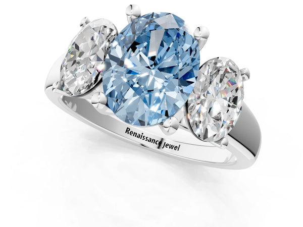 White gold Three-Stone Fancy Blue Oval Cut Cut Solitaire Ring with Classic Prong Setting