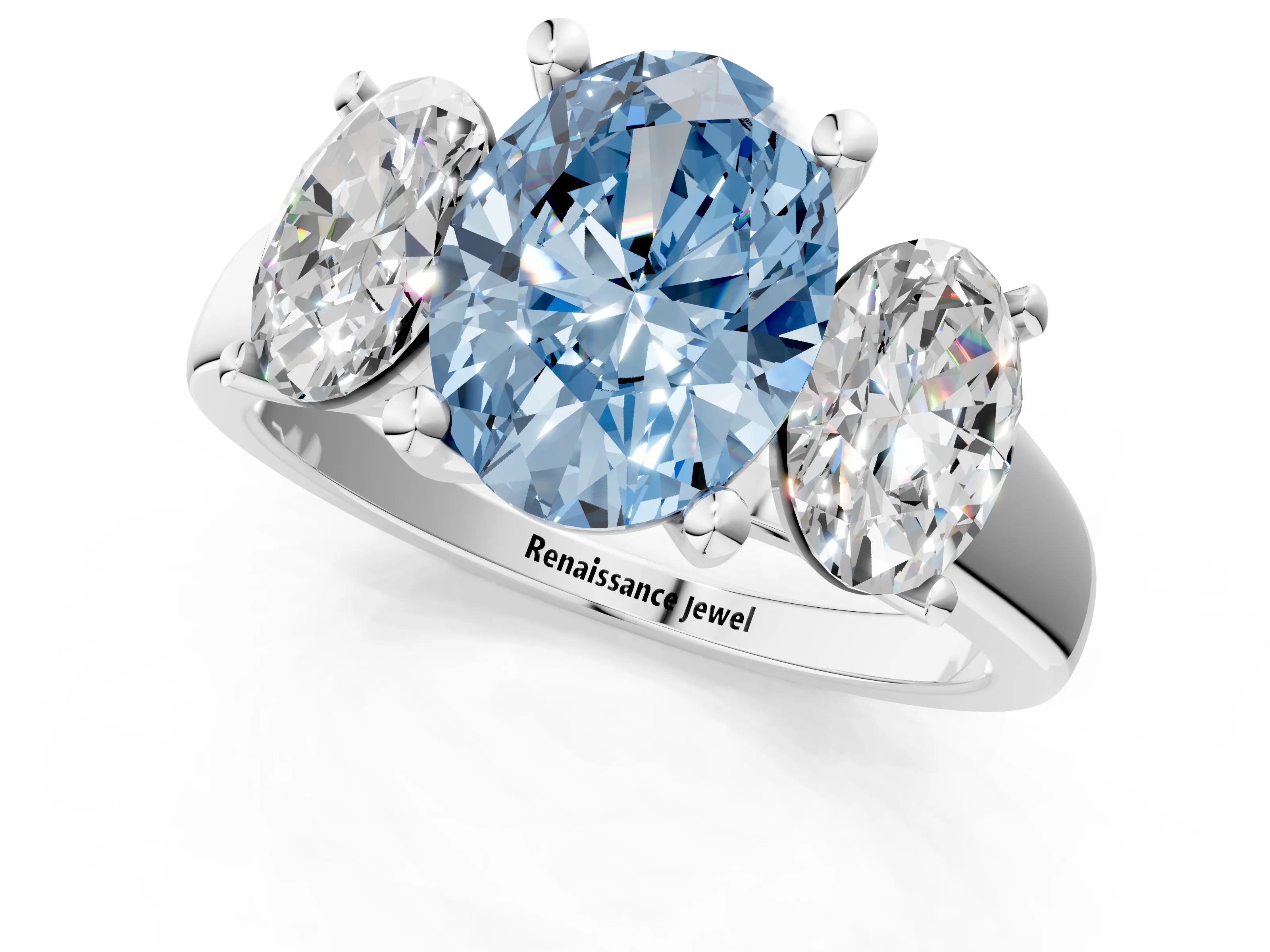White gold Three-Stone Fancy Blue Oval Cut Cut Solitaire Ring with Classic Prong Setting_13
