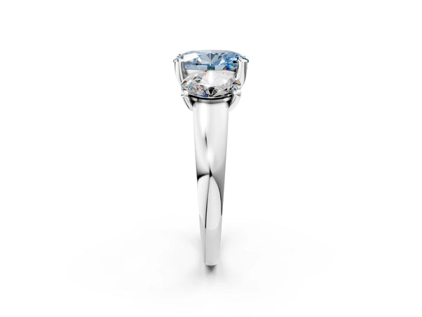 White gold Three-Stone Fancy Blue Oval Cut Cut Solitaire Ring with Classic Prong Setting