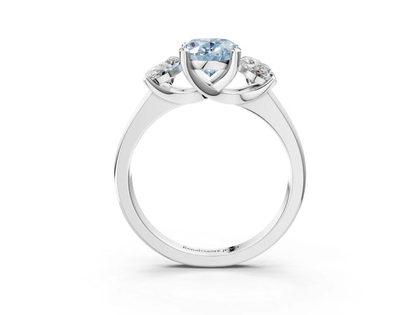 White gold Three-Stone Fancy Blue Oval Cut Cut Solitaire Ring with Classic Prong Setting