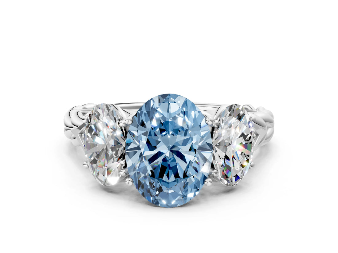 White gold Three-Stone Fancy Blue Oval Cut Diamond Braided Band Ring with Four-Prong Setting_40