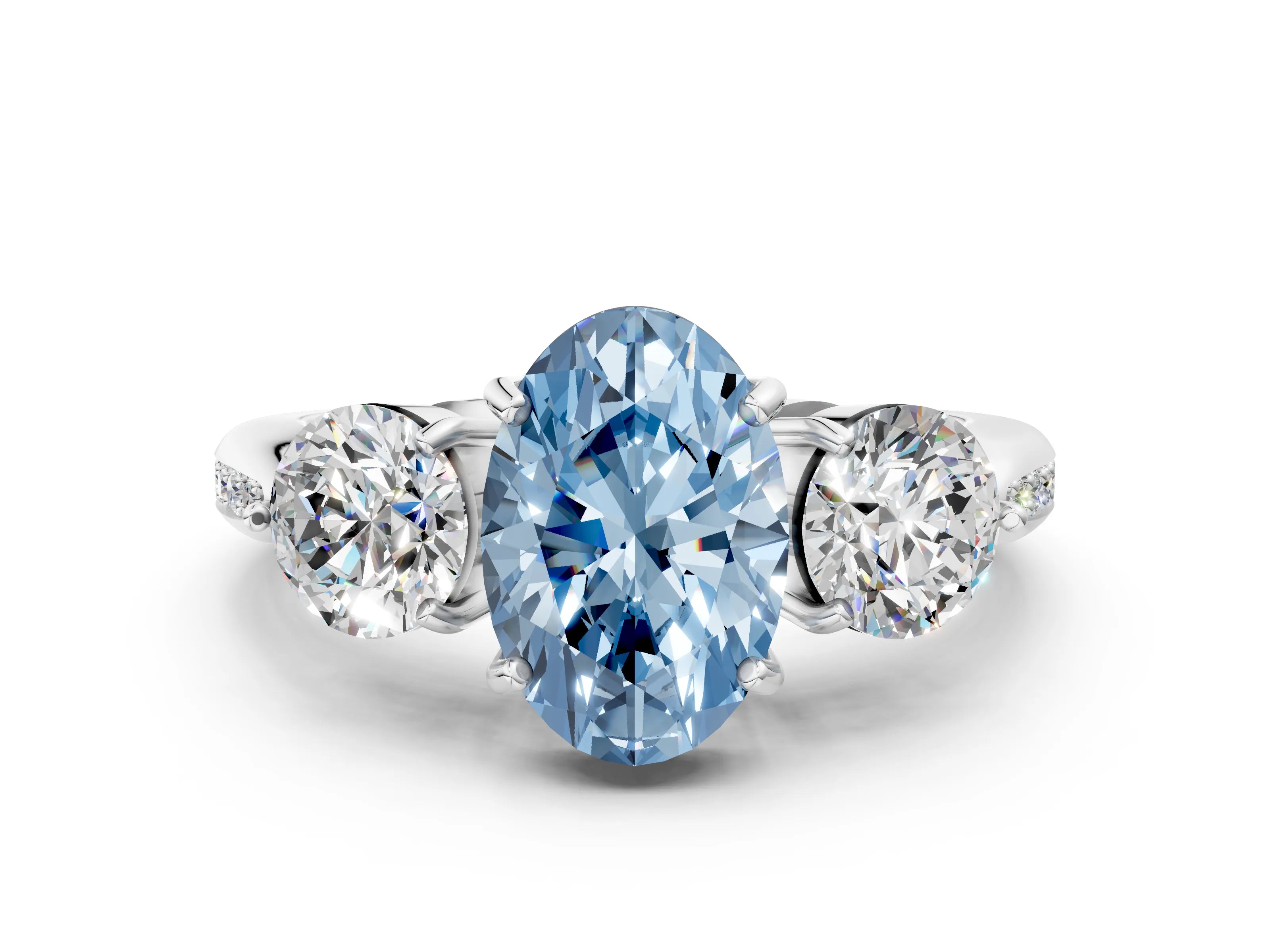 White gold Three-Stone Fancy Blue Oval Cut Diamond Channel Set Engagement Ring with Prong Setting_12