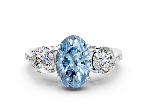 White gold Three-Stone Fancy Blue Oval Cut Diamond Channel Set Engagement Ring with Prong Setting_12