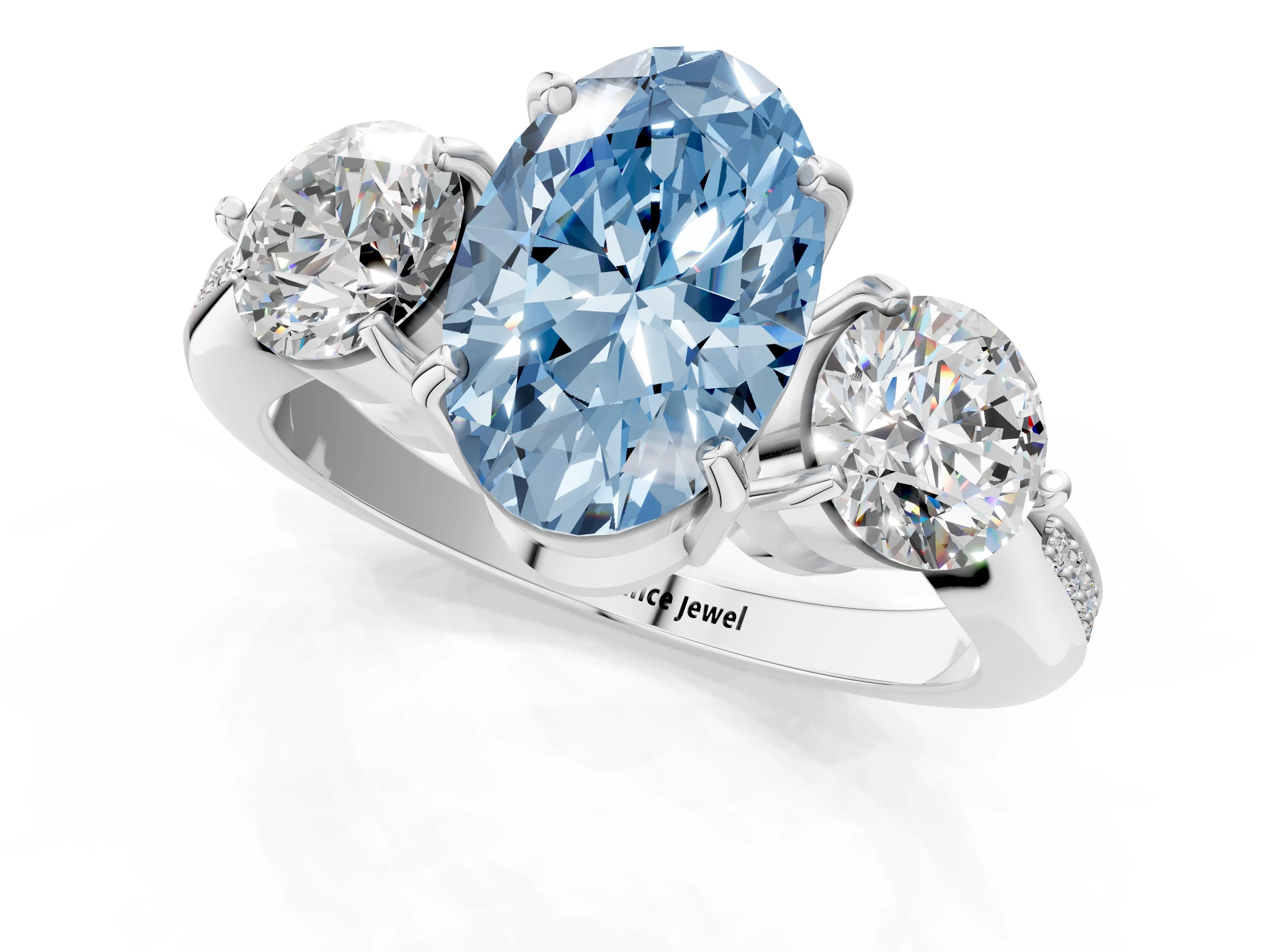 White gold Three-Stone Fancy Blue Oval Cut Diamond Channel Set Engagement Ring with Prong Setting_13