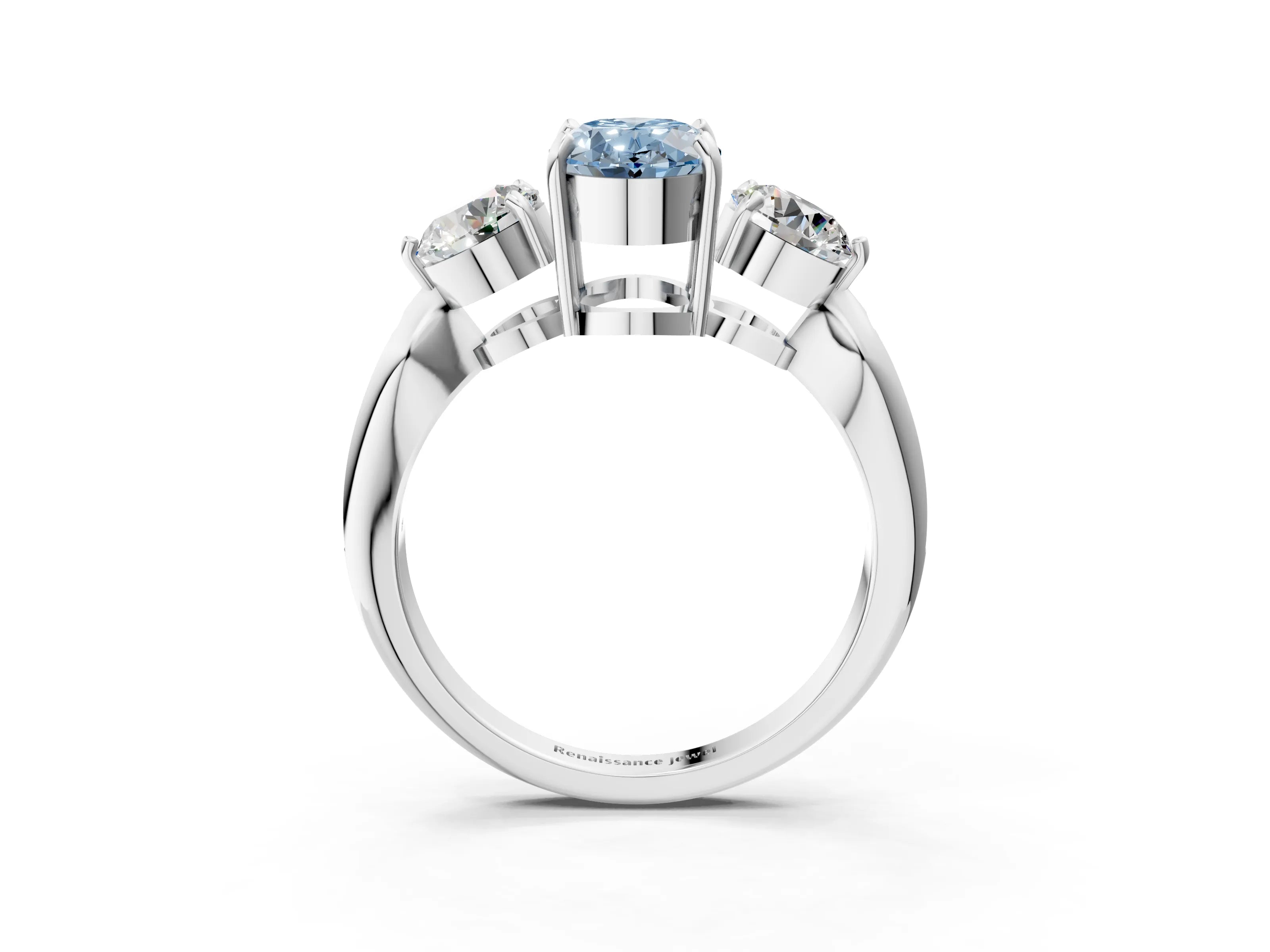 White gold Three-Stone Fancy Blue Oval Cut Diamond Channel Set Engagement Ring with Prong Setting_15