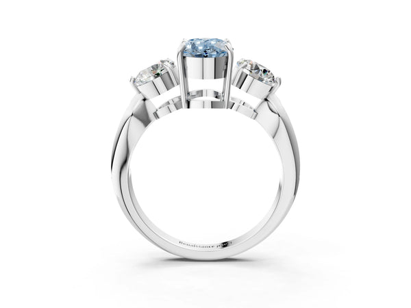 White gold Three-Stone Fancy Blue Oval Cut Diamond Channel Set Engagement Ring with Prong Setting