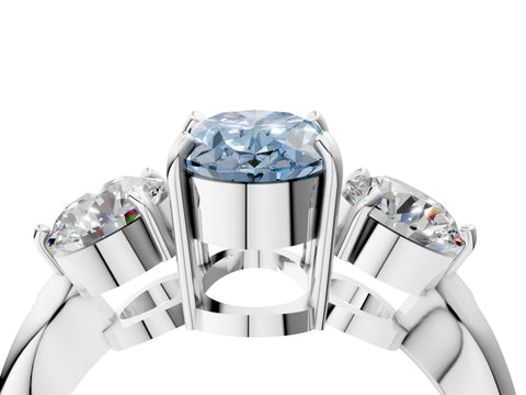 White gold Three-Stone Fancy Blue Oval Cut Diamond Channel Set Engagement Ring with Prong Setting_16