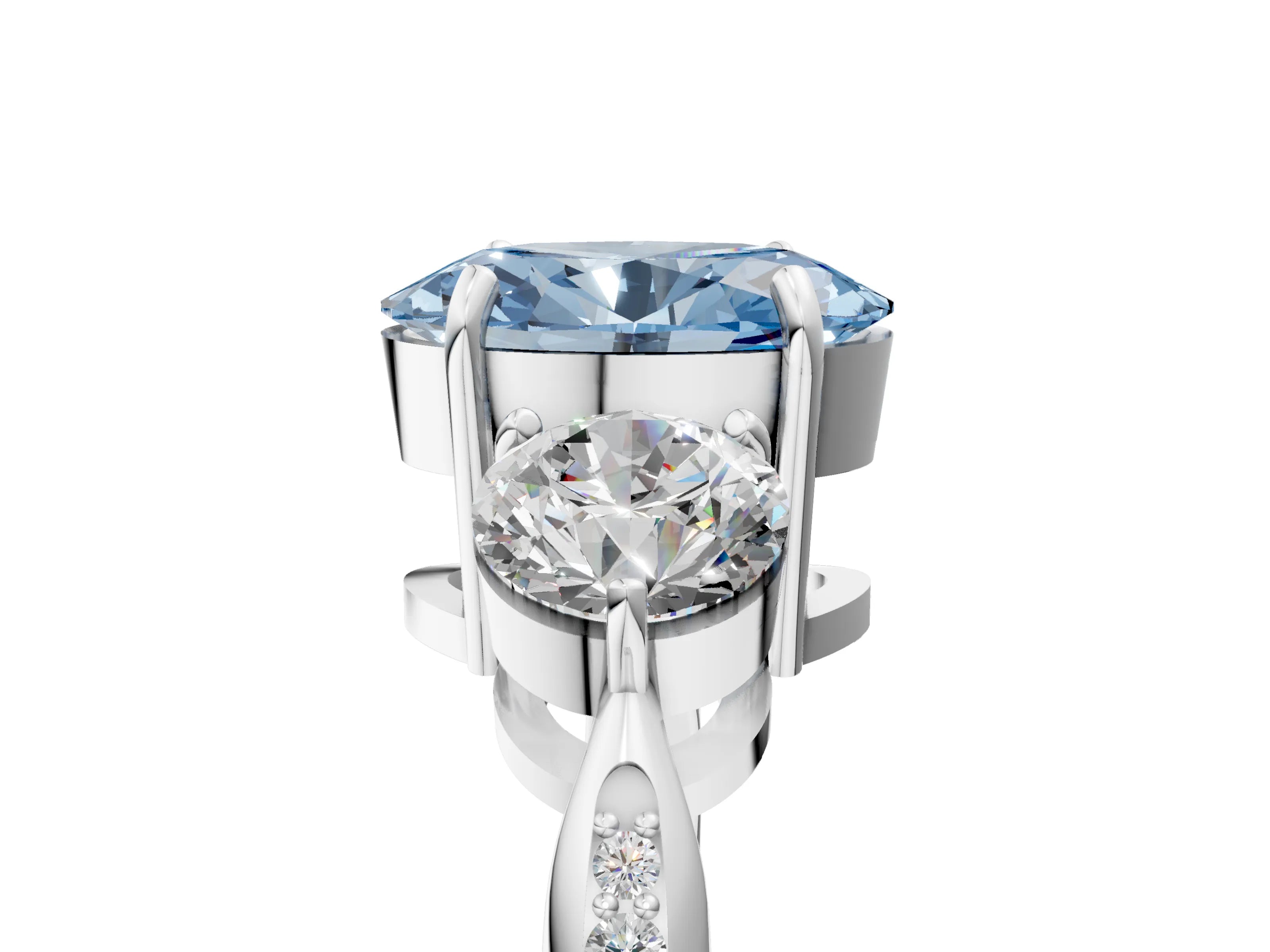 White gold Three-Stone Fancy Blue Oval Cut Diamond Channel Set Engagement Ring with Prong Setting_17