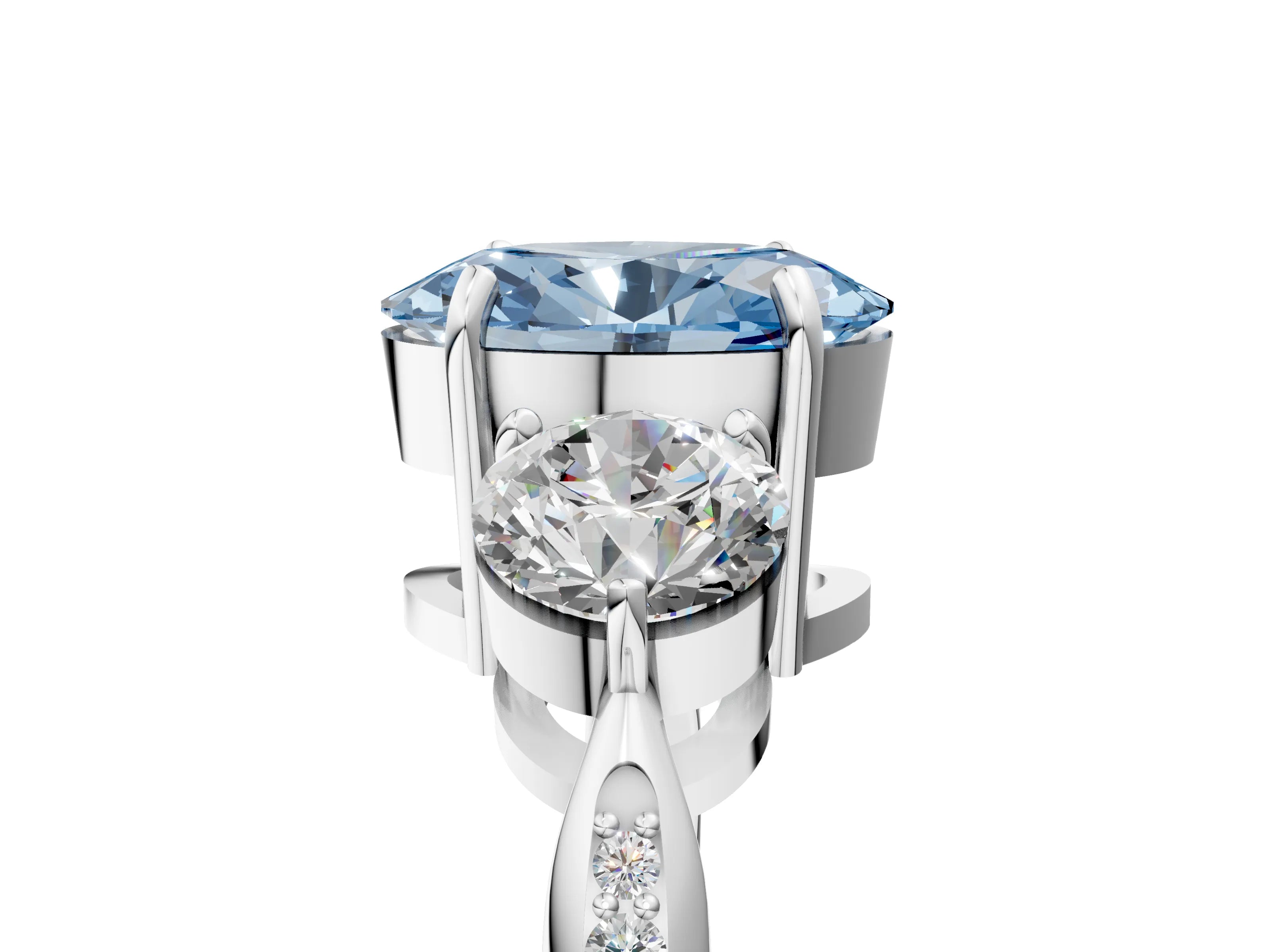 White gold Three-Stone Fancy Blue Oval Cut Diamond Channel Set Engagement Ring with Prong Setting_5
