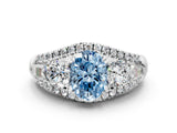 White gold Three-Stone Fancy Blue Oval Cut Diamond Engagement Ring with Pave Band and Prong Setting_12