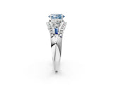 White gold Three-Stone Fancy Blue Oval Cut Diamond Engagement Ring with Pave Band and Prong Setting_14