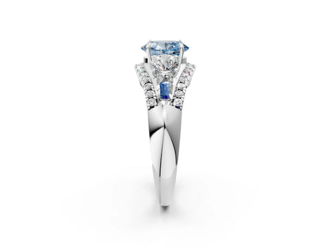White gold Three-Stone Fancy Blue Oval Cut Diamond Engagement Ring with Pave Band and Prong Setting_14